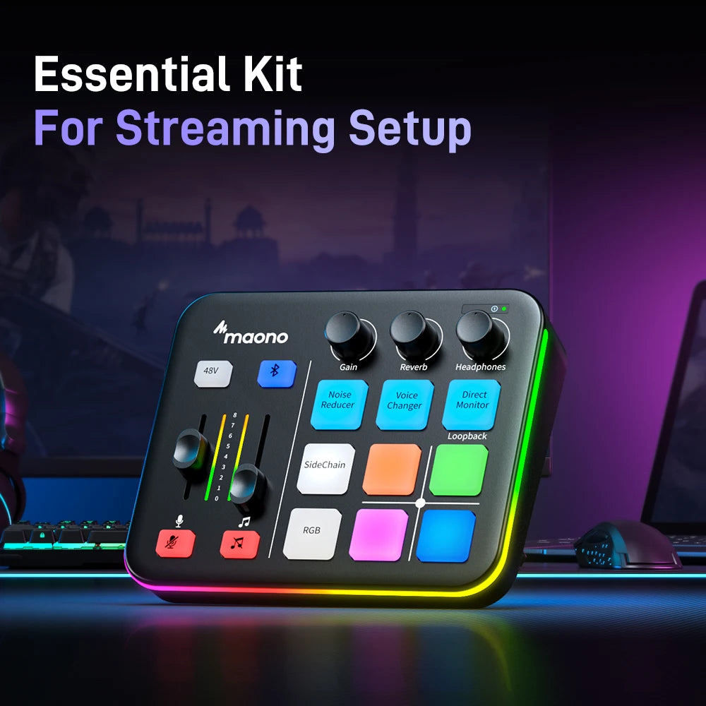 MAONO G1 NEO Gaming Audio Mixer Audio Interface with Pro-preamp, RGB, Bluetooth, 48V Phantom Power for Live Streaming, Podcasting, Content Create, Gaming MaonoCaster G1 NEO Audio Interface (Not for USB Microphone)