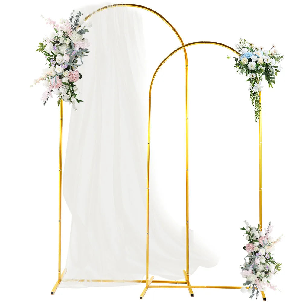 2Set of Wedding Arch Backdrop Stand(4x7.2FT+2.6FT), Gold Metal Arch Backdrop Stand for Party Floral Garden Balloon Arches Decor