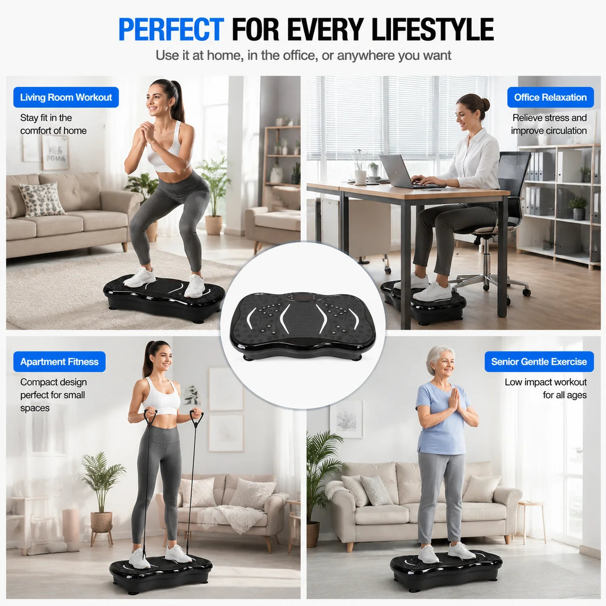 Bluetooth Vibration Plate Fitness Machine, Adjustable Speed Whole Body Shaker for Weight Loss, Muscle Toning & Relaxation, Home Gym Workout Equipment with Foot Massage Pedals