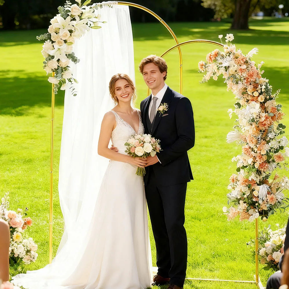 2Set of Wedding Arch Backdrop Stand(4x7.2FT+2.6FT), Gold Metal Arch Backdrop Stand for Party Floral Garden Balloon Arches Decor