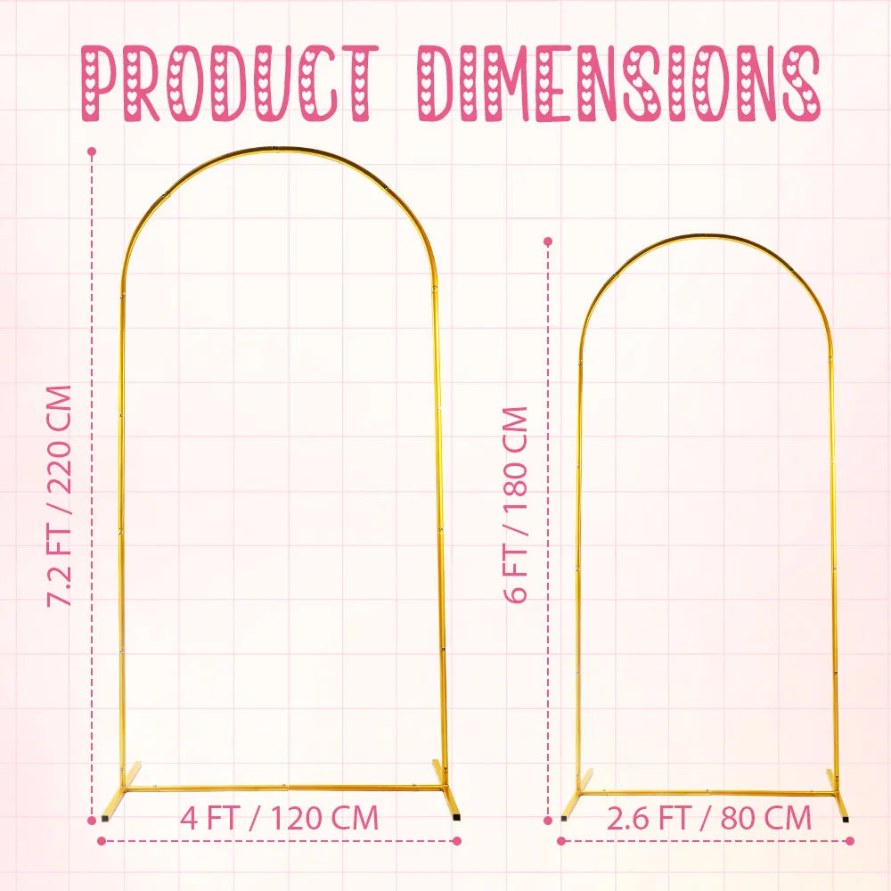 2Set of Wedding Arch Backdrop Stand(4x7.2FT+2.6FT), Gold Metal Arch Backdrop Stand for Party Floral Garden Balloon Arches Decor
