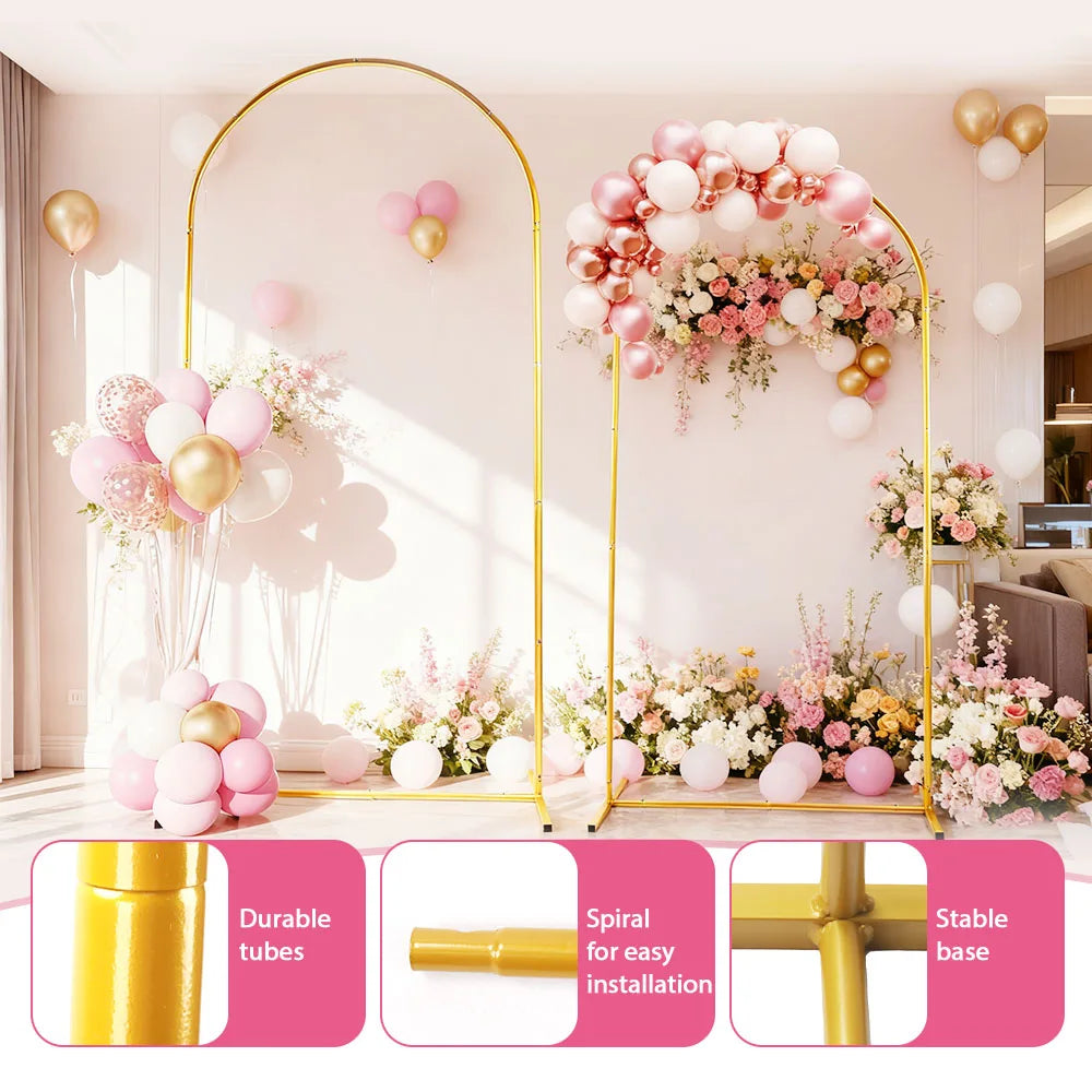 2Set of Wedding Arch Backdrop Stand(4x7.2FT+2.6FT), Gold Metal Arch Backdrop Stand for Party Floral Garden Balloon Arches Decor