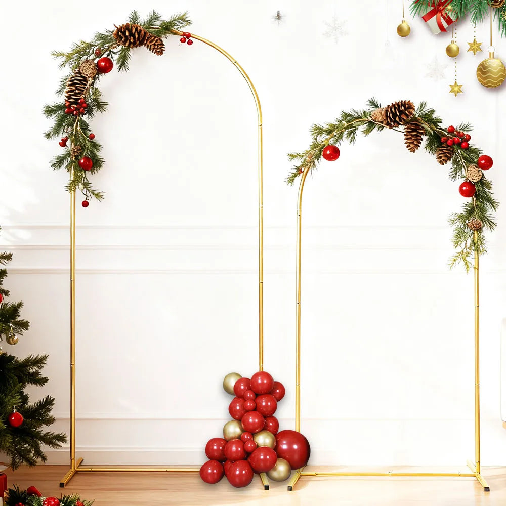 2Set of Wedding Arch Backdrop Stand(4x7.2FT+2.6FT), Gold Metal Arch Backdrop Stand for Party Floral Garden Balloon Arches Decor