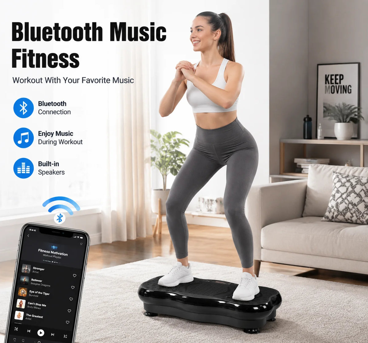 Bluetooth Vibration Plate Fitness Machine, Adjustable Speed Whole Body Shaker for Weight Loss, Muscle Toning & Relaxation, Home Gym Workout Equipment with Foot Massage Pedals