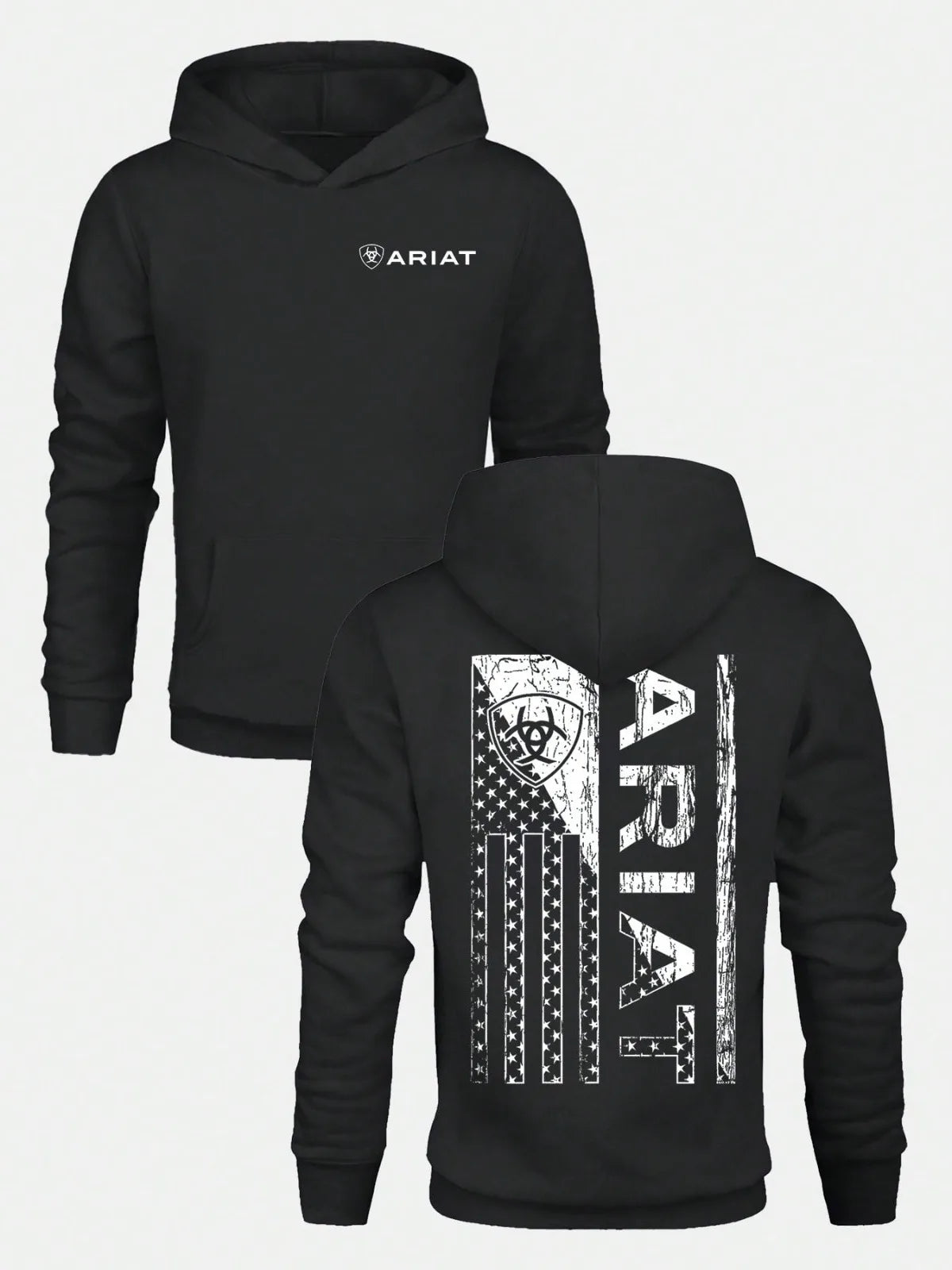 Men's ARIAT Distressed American Flag Graphic Hoodie Casual Soft & Breathable Pullover Hooded Sweatshirt Fall Streetwear Outfits