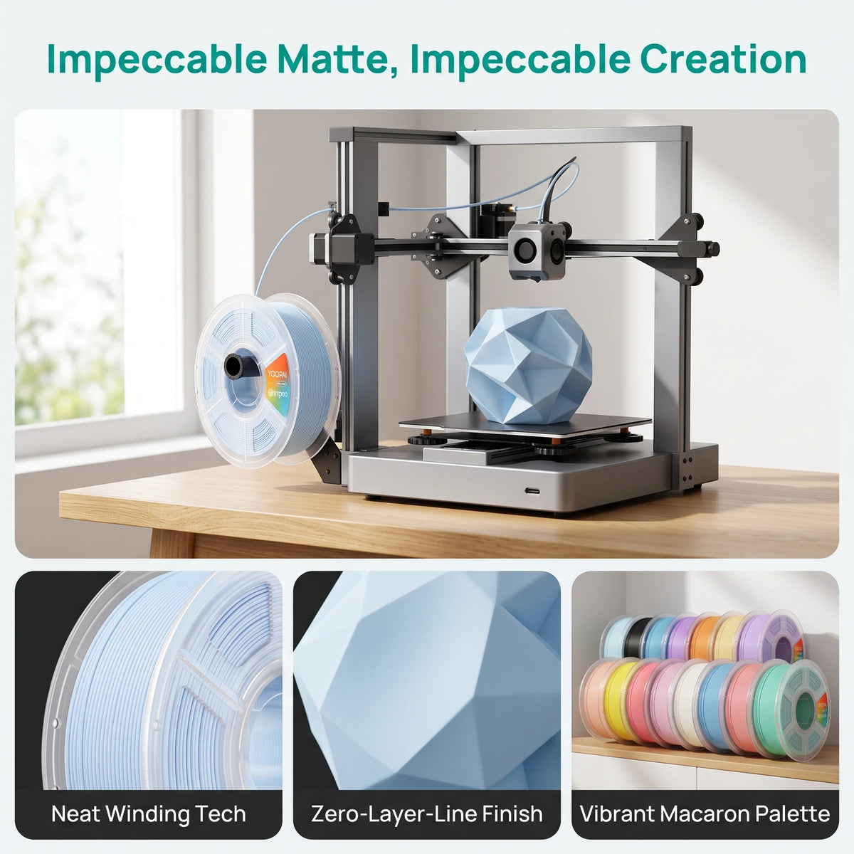 YOOPAI Matte PLA Filament 10kg 1.75mm 3D Printer Filament Soft Matte Finish Low Warping ±0.02mm for 3D Printing