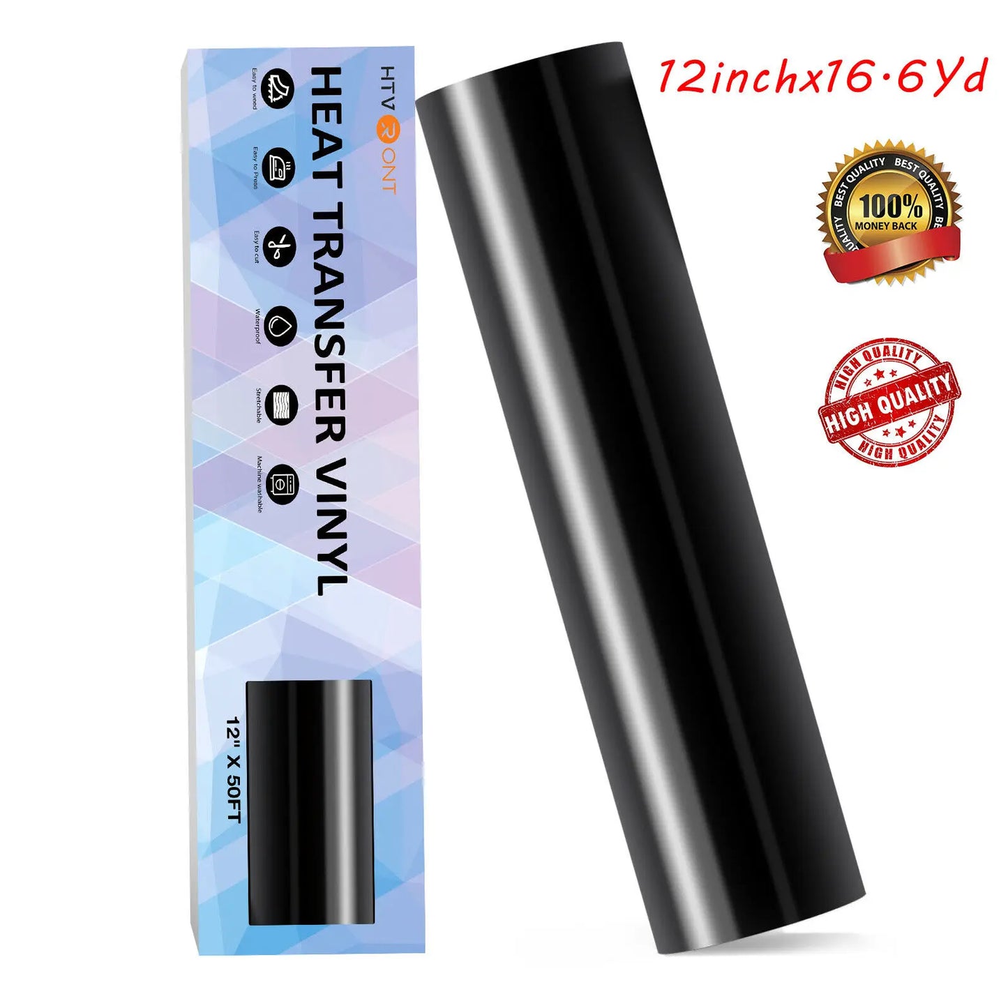 HTVRONT 12"X20ft/50ft/30x1500cm Heat Transfer Vinyl Roll for T-shirt Sticker Craft Iron on DIY PU HTV Film For Printing Clothing