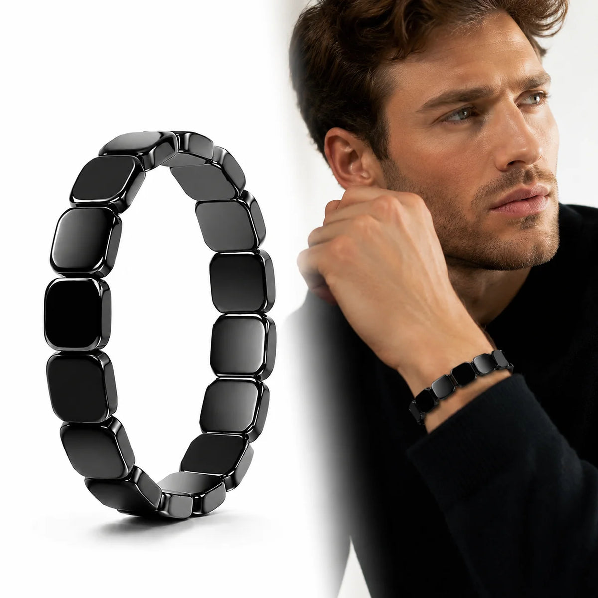 Hot Selling Obsidian Bracelet Irregular Half Moon Beads Black Natural Stone Bracelet Exquisite High-End Men's Fashion Accessorie