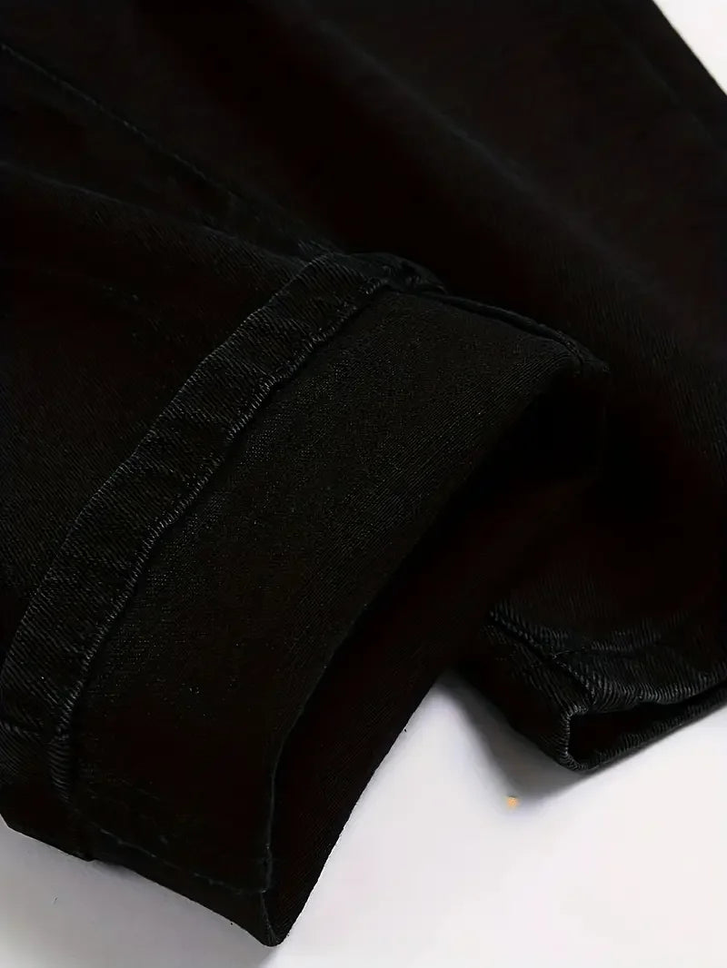 Slim-fit Men's Washed Jeans Casual Straight Leg Trousers for Men Dark Blue Jeans