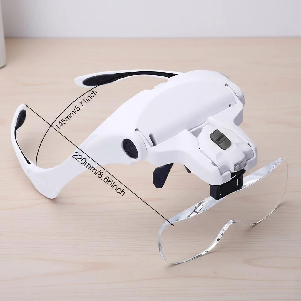 LED Head Mounted Magnifier with Five Adjustable Lenses 1X 15X 2X 25X 35X Hands Free Magnifier for Reading Jewelry Repair Electronics Craft Fine Work Ideal for Soldering Fine Details Ideal for Home DIY Projects and Precision I