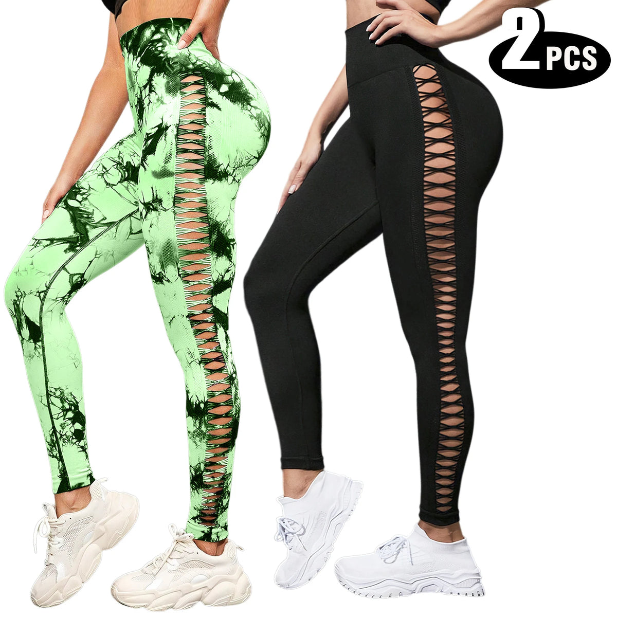 2 Pack Women's High Waisted Sexy Butt Lifting Seamless Solid Color Yoga Leggings Elastic And Breathable Fitness Sports Pants