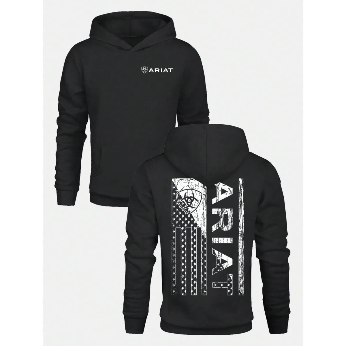 Men's ARIAT Distressed American Flag Graphic Hoodie Casual Soft & Breathable Pullover Hooded Sweatshirt Fall Streetwear Outfits