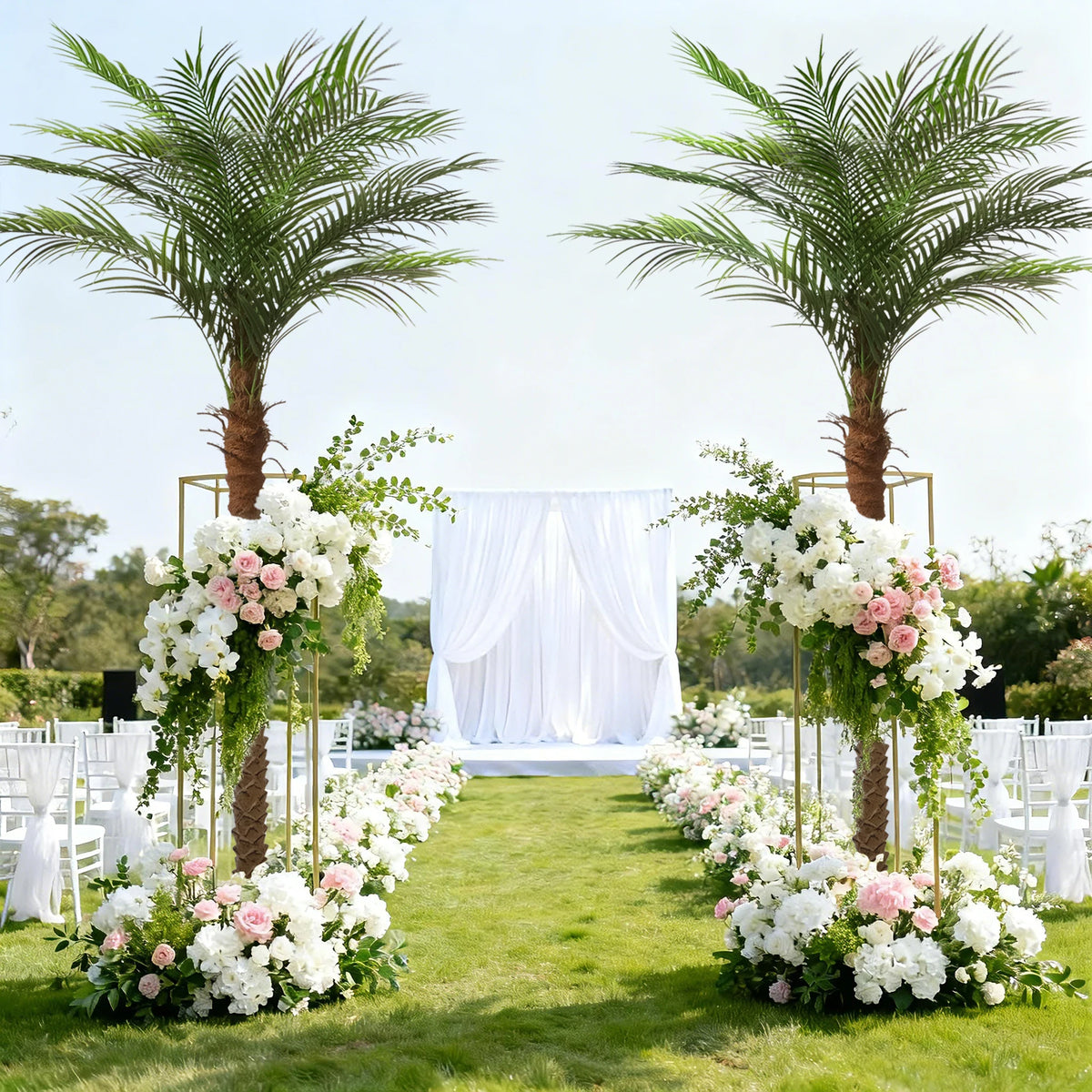 4/5/6/7/8/9FT Faux Palm Tree, Artificial Golden Cane Palm Tree Outdoor Indoor, Fake Tree for Home House Office Living Room Yard Patio