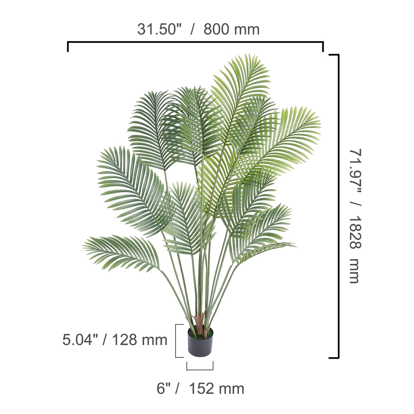 SucceBuy Artificial Palm Tree 4/5/6 FT Tall Faux Plant Secure PE Material & Anti-Tip Tilt Protection Low-Maintenance Plant